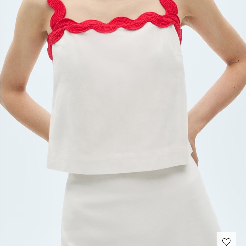 Mango White Tank Top with Red Trim